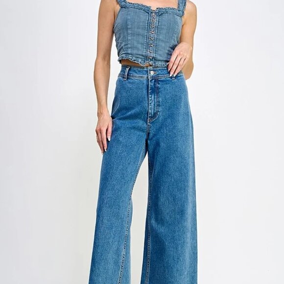 High Rise Wide Leg Marine Jeans - Picture 1 of 9